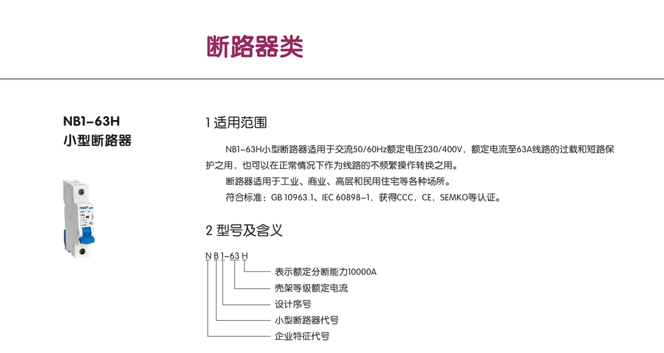 NB1-63H小型斷路器；斷路器