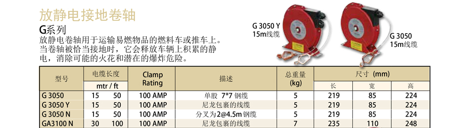 G系列卷軸；電接地卷軸；電線電纜卷軸